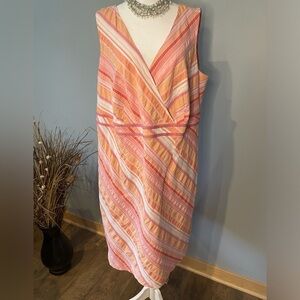 Alexandra Bartlett V-neck Pink Seersucker Striped Dress Women’s Size 18
